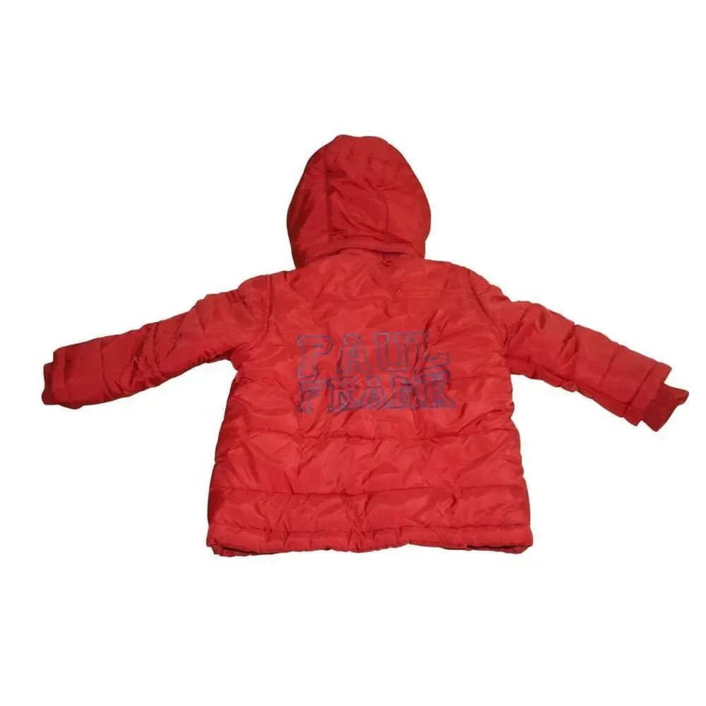 Paul Frank Baby Puffer Jacket 18M Red Hooded Winter Coat Fleece Lined Monkey Log